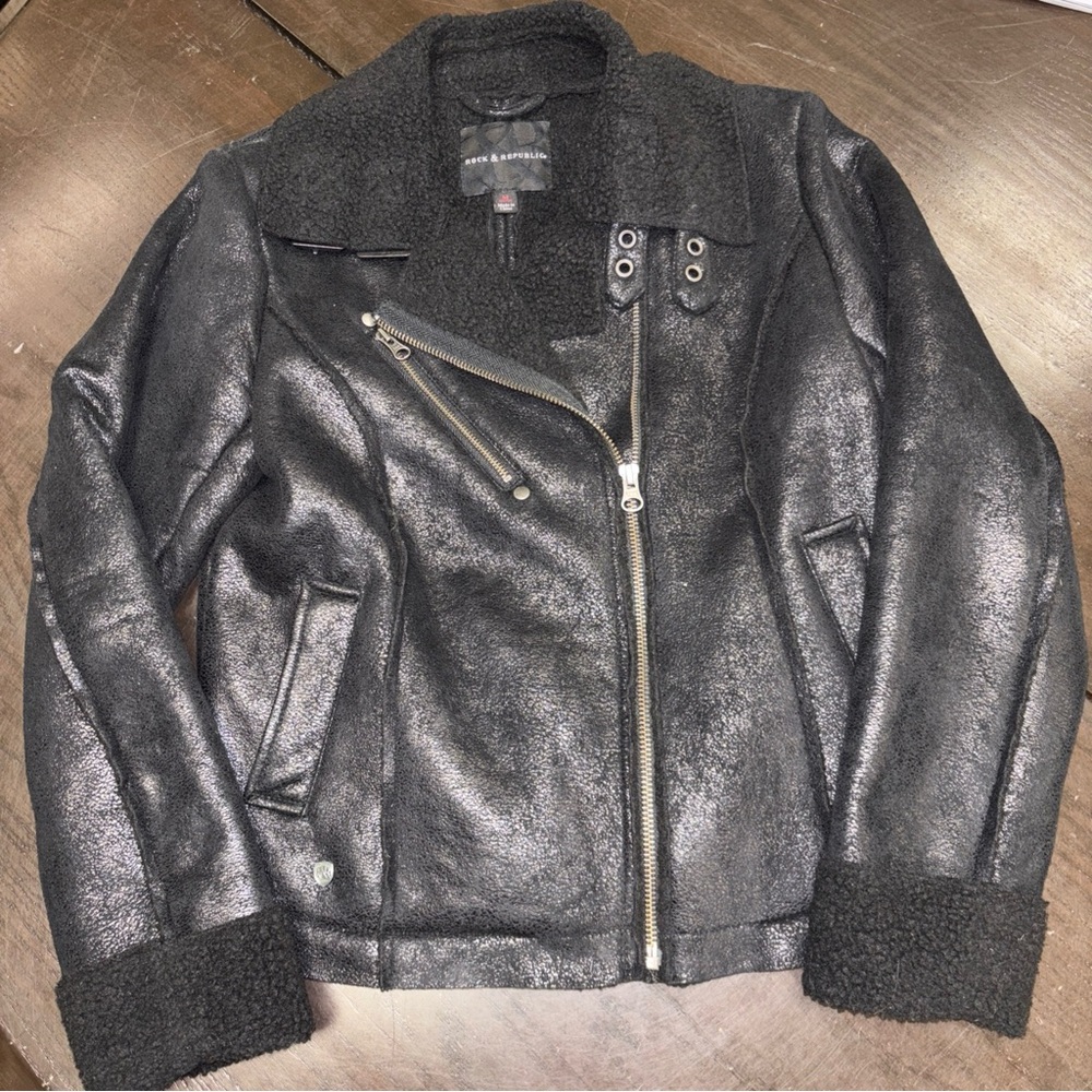 Girls Kids Youth Rock & Republic Size M (8-10) Black Motorcycle MC Jacket Lined